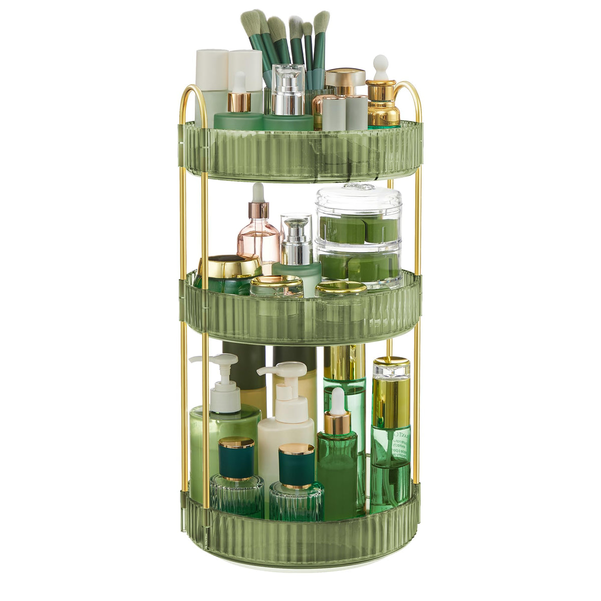 Songmics 3-Tier Round Rotating Makeup Organizer, Pale Green Toiletries Vanity Storage