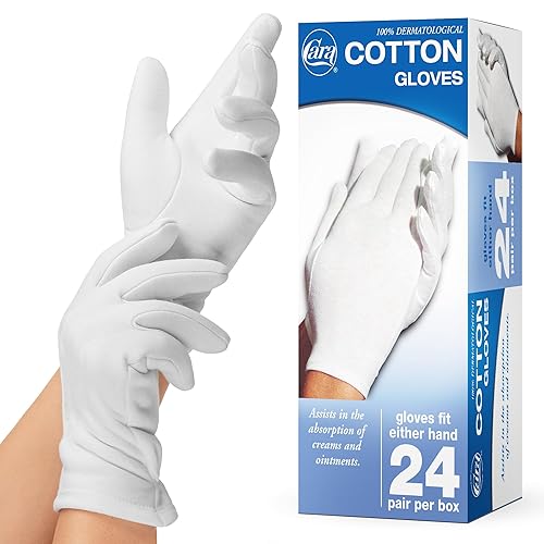 Cara Moisturizing Eczema Cotton Gloves - Large, 24 Pairs, Gray For Effective Skin Relief