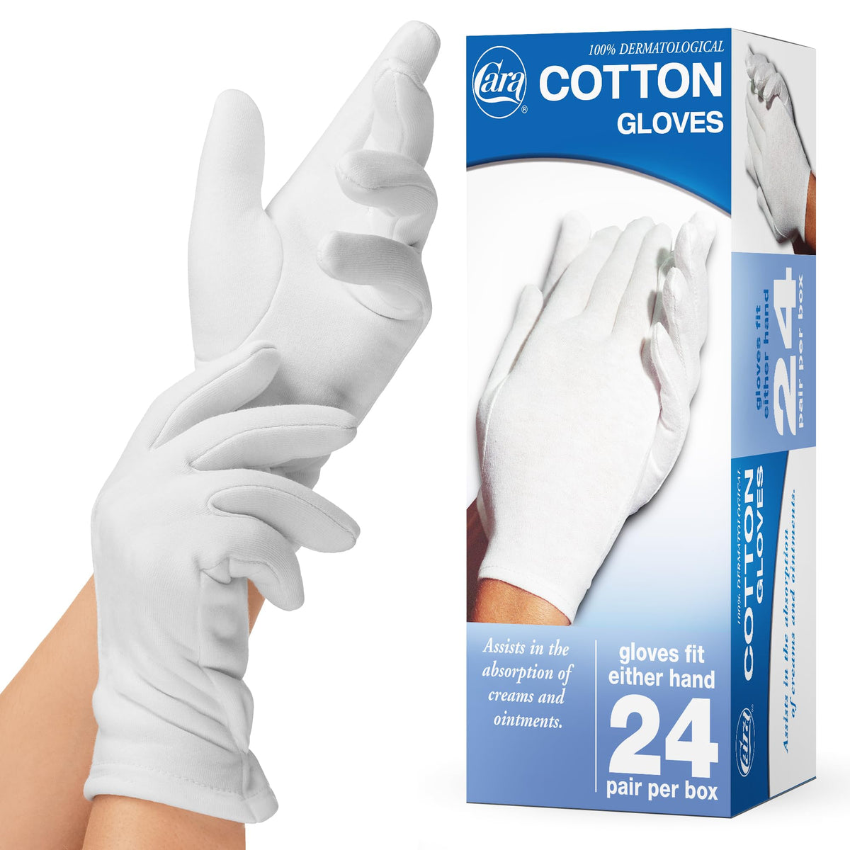 Cara Moisturizing Eczema Cotton Gloves, Small, 24 Pairs - Soft, Comfortable, Durable