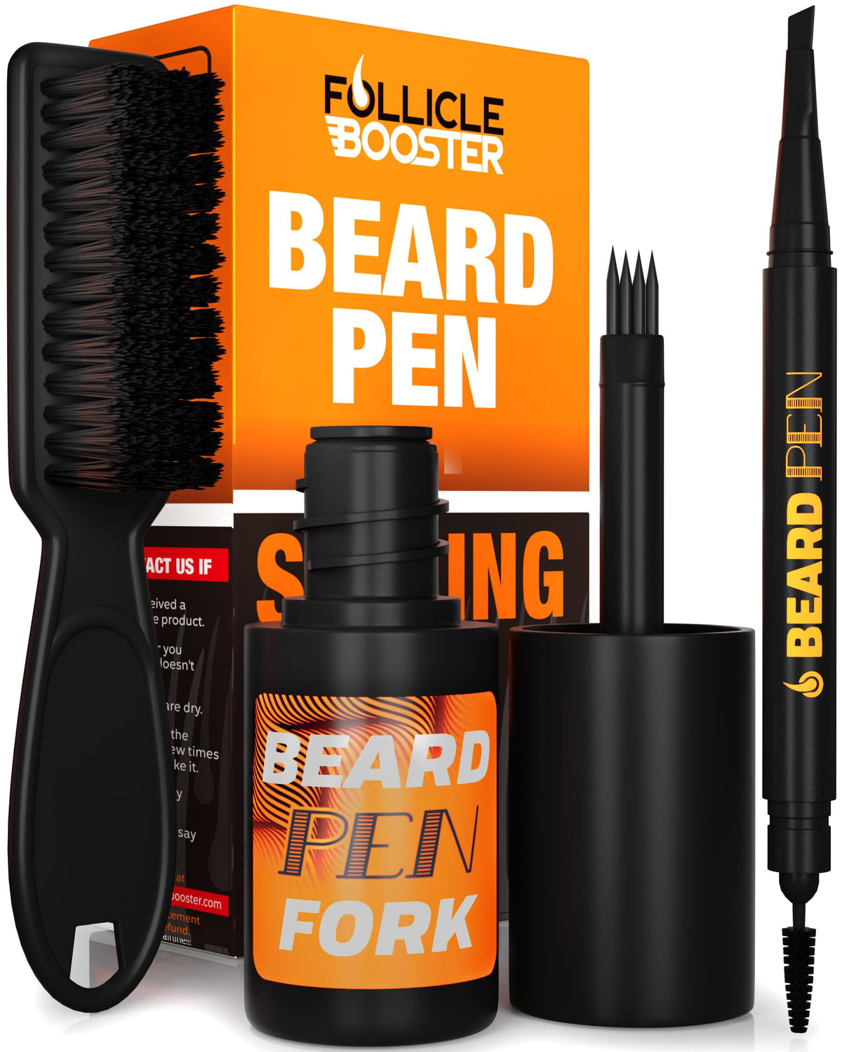 Follicle Booster Beard Pen Filler Kit - Medium Brown, Waterproof, All Day Hold, 4-Tip Fork