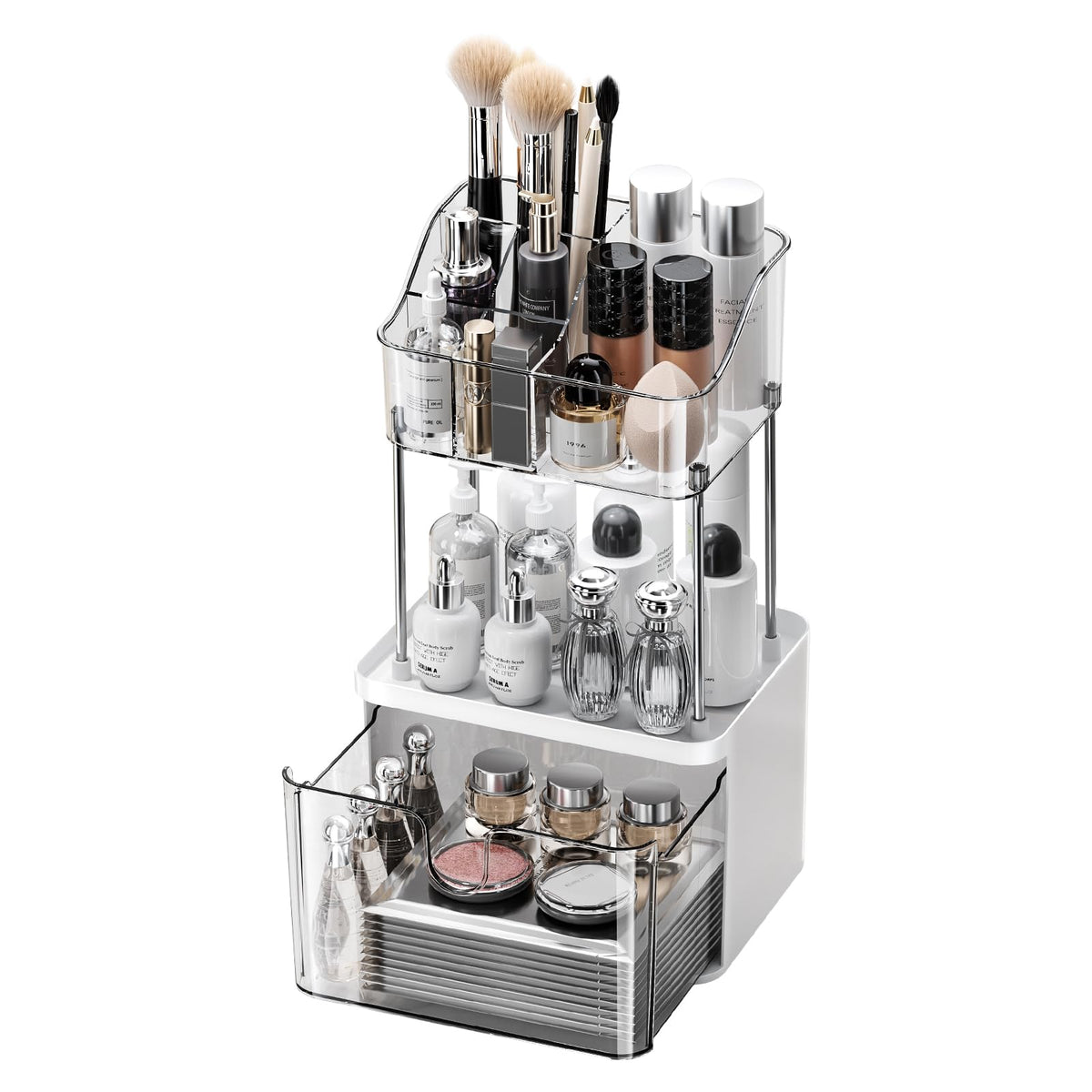 Shuang Qing Grey Makeup Organizer With Drawers For Skincare, Lipsticks, Brushes & Nail Polish