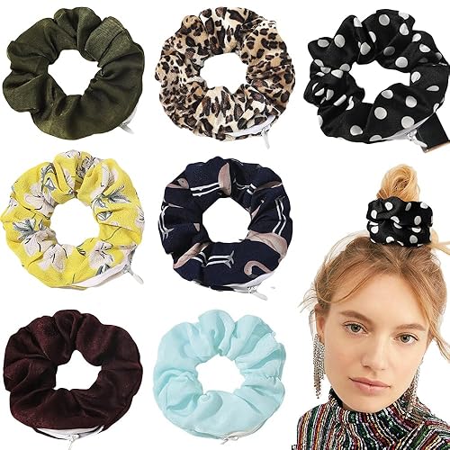 DINPREY Velvet Scrunchies Set - 7 Rainbow Hair Ties with Zipper Pouch for VSCO Girls