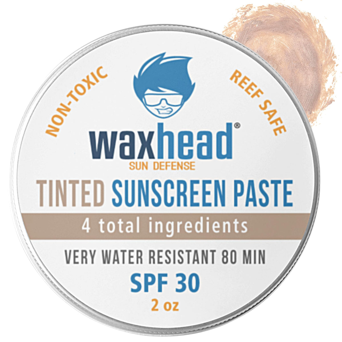 Waxhead Tinted Zinc Oxide Sunscreen Spf 30, Reef Safe, Waterproof, 2Oz Tin For Face