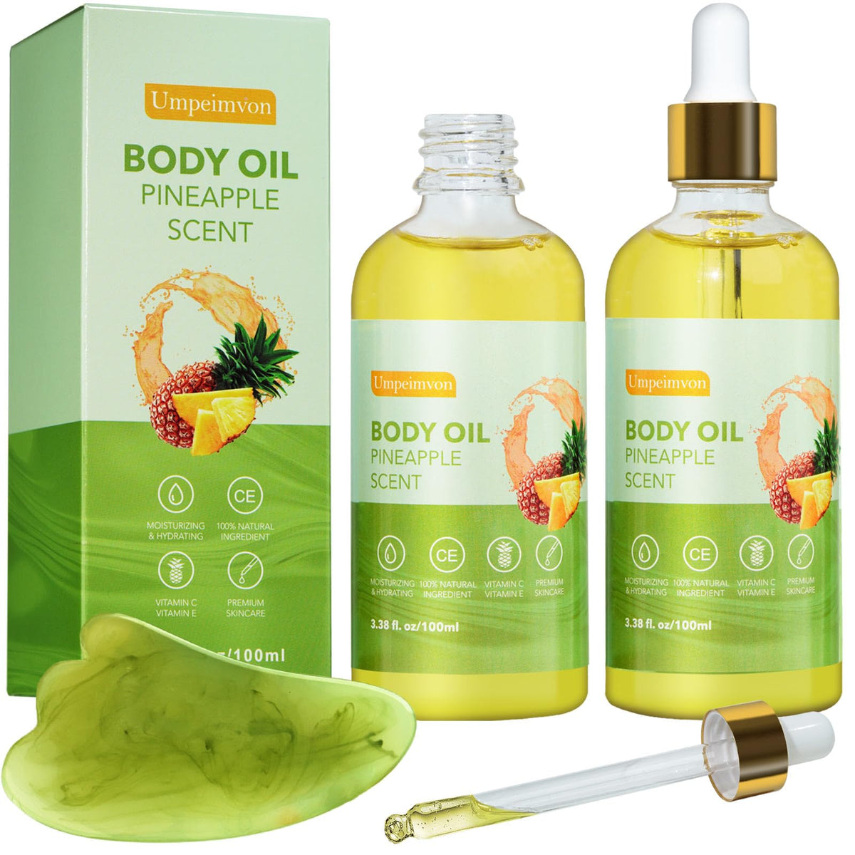 Umpeimvon Scented Body Oil For Women, 2 Pack Hydrating Pineapple Oil For Dry Skin, 3.38