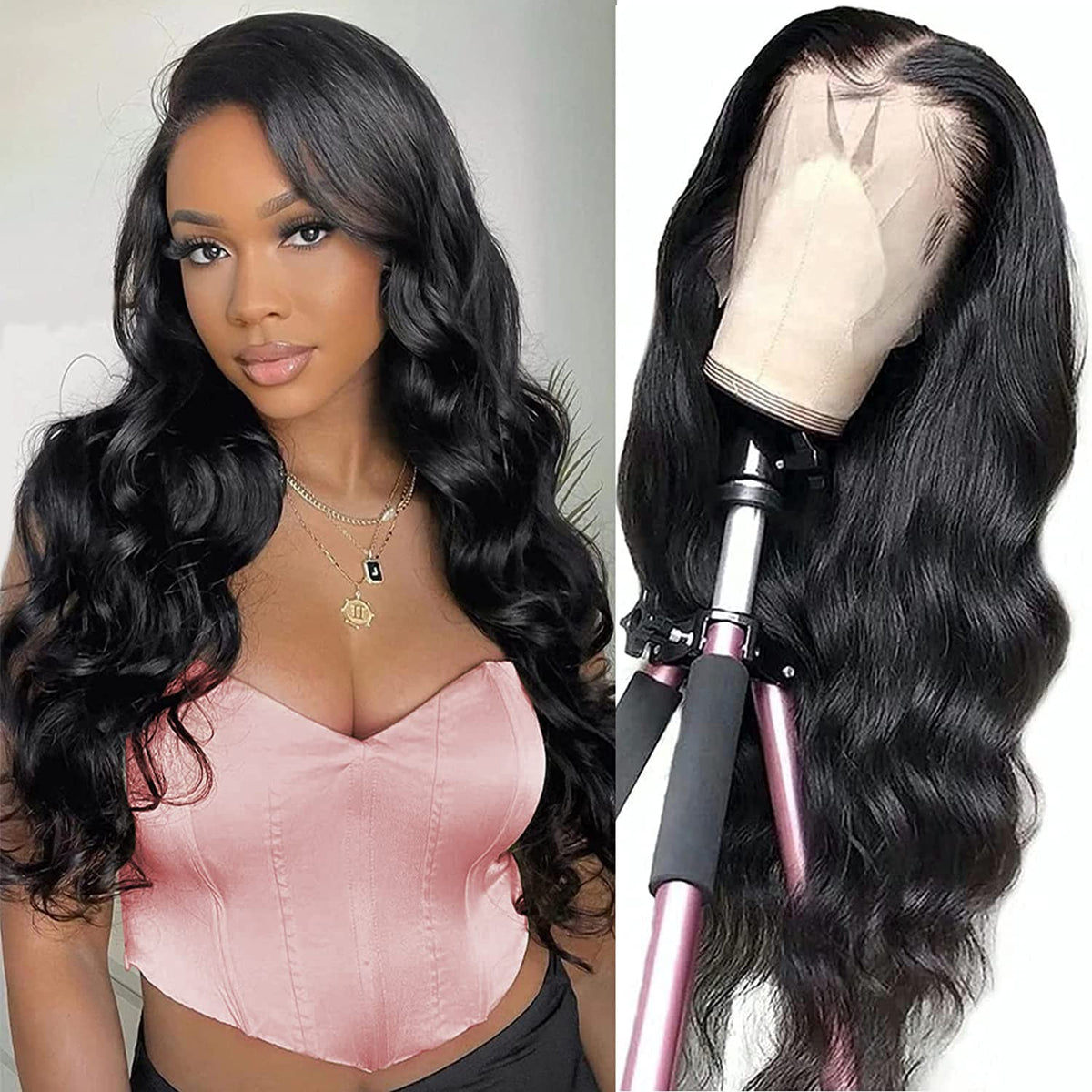 Fascara 26&quot; Body Wave Lace Front Wig - Hd Transparent, Pre-Plucked, 180% Density, Natural Color