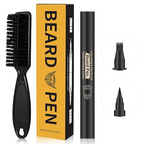 MISICH Waterproof Beard Pencil Filler & Brush Set - Long Lasting Natural Finish, Black