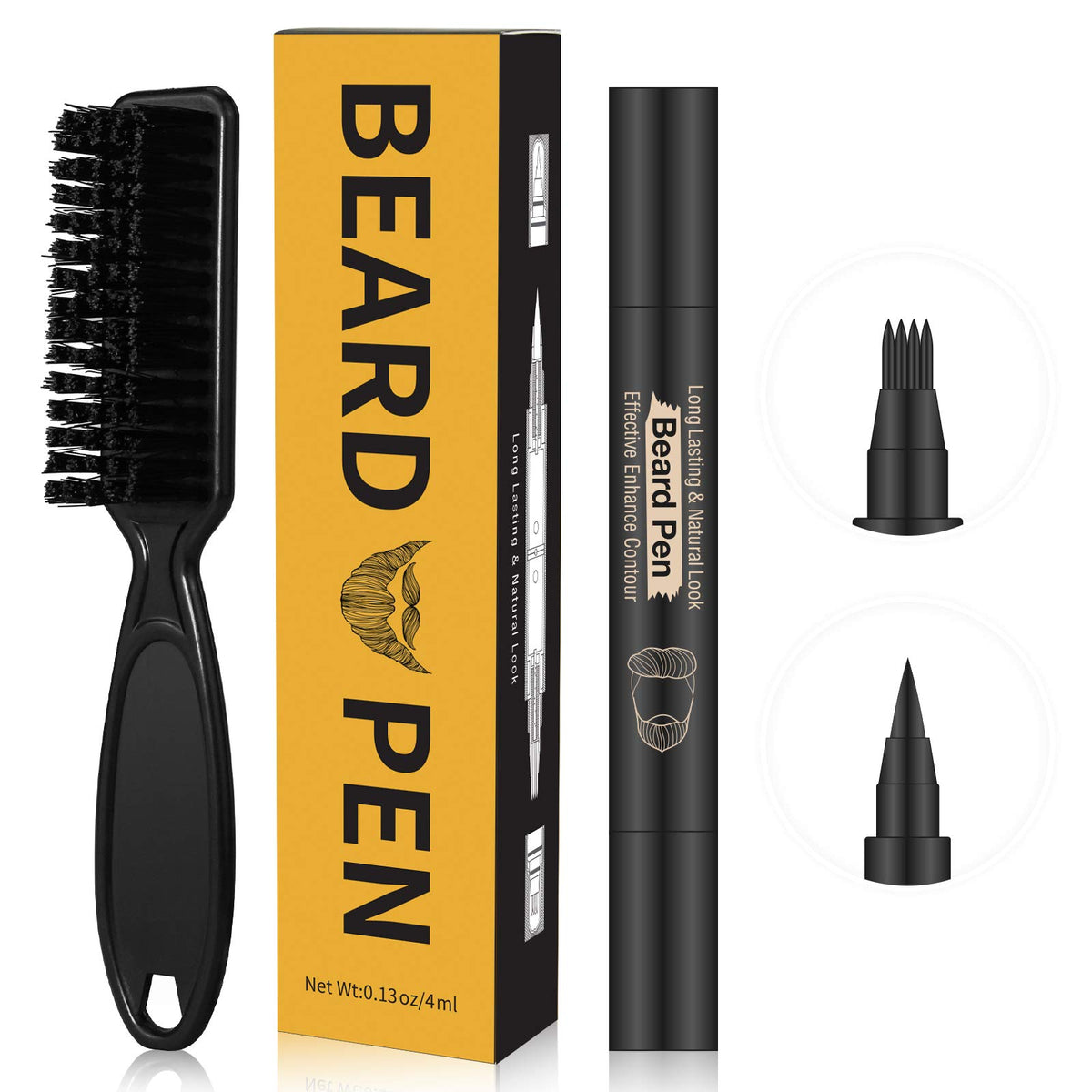 MISICH Beard Pencil Filler Kit for Men - 4 Tip Black Beard Pen & Brush for Mustache Repair