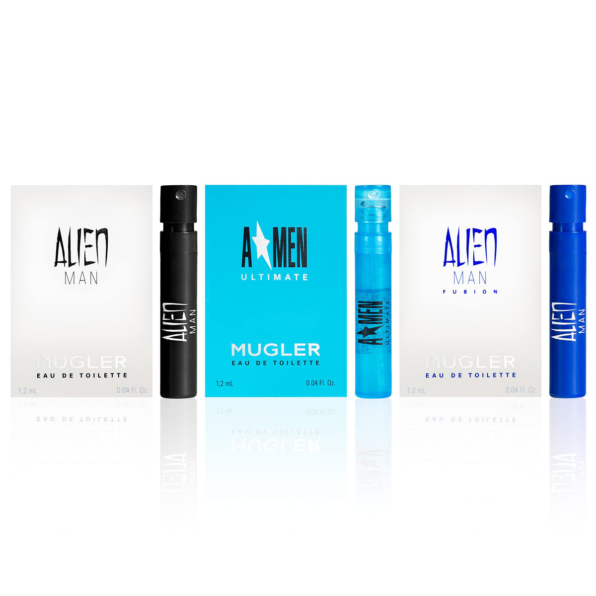 Mugler Sample Vials for Men - Alien Man EDT, Angel A*Men Ultimate EDT, Alien Man Fusion EDT, 1.2ml/0.04oz Sampler Set of 3