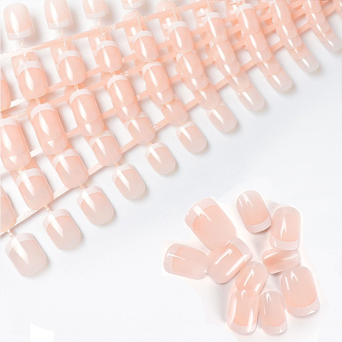 LIARTY 120 Pcs French Tip Press On Nails Short Acrylic Full Cover with Case - Natural Pink