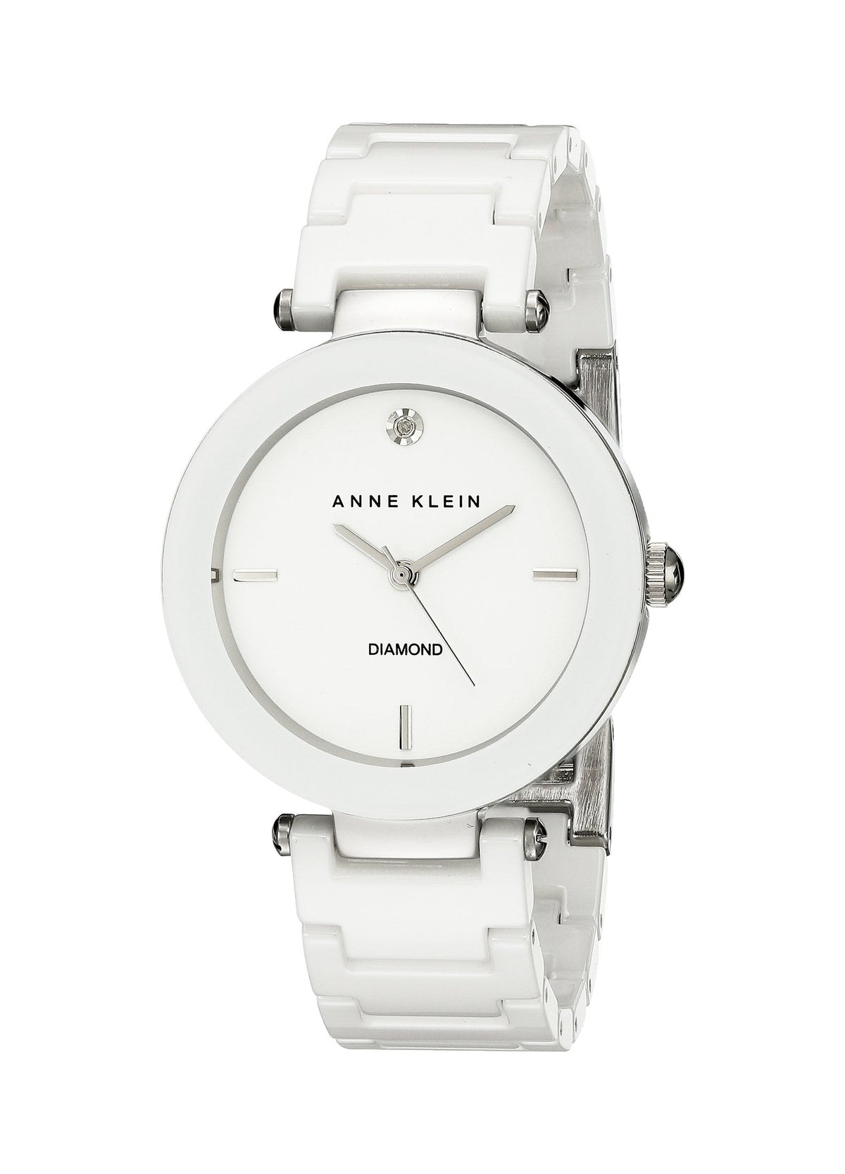 Anne Klein Women'S Diamond-Accented Ceramic Watch With Silver Bracelet, White