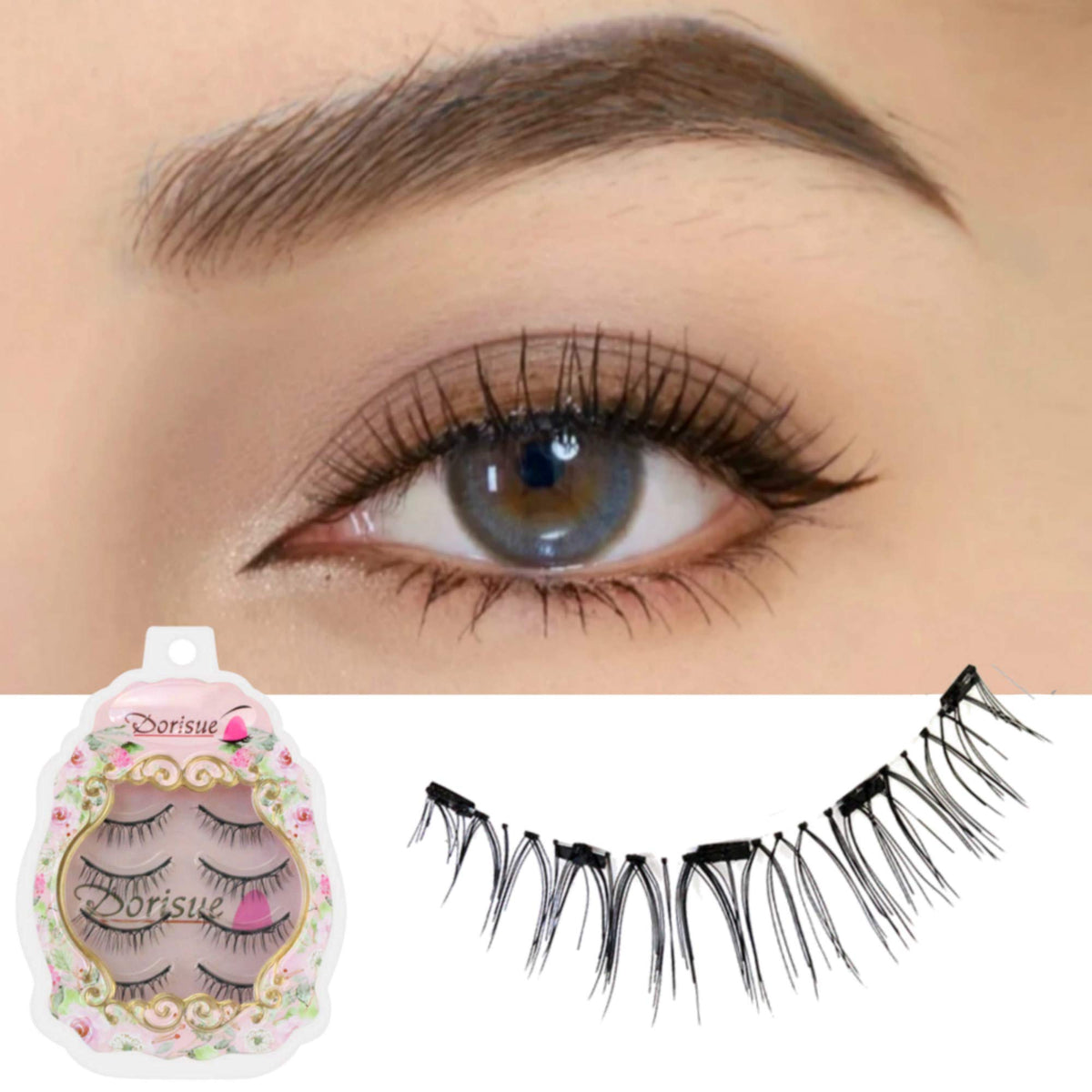 Dorisue Magnetic Eyelashes - Natural Short Lashes, High Quality, 4 Pack, Black Synthetic Fiber