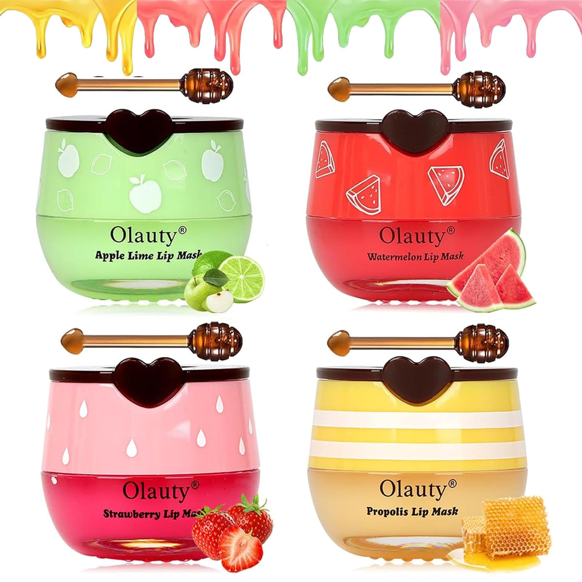 Minfei 4Pcs Bee Lip Balm Set - Honey, Strawberry, Watermelon & Lime - Moisturizing Lip Mask