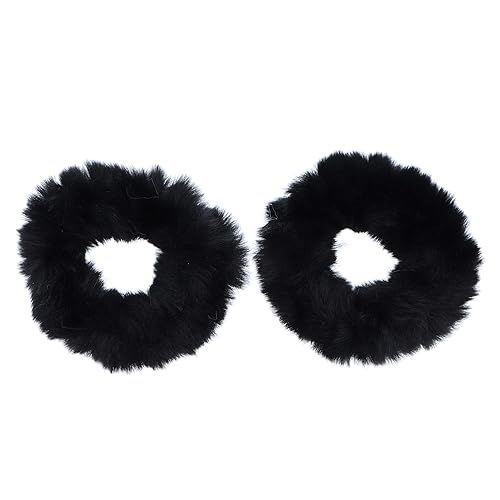 Motique Accessories Small Black Fuzzy Fur Scrunchies - 2 Count Furry Pony Holders