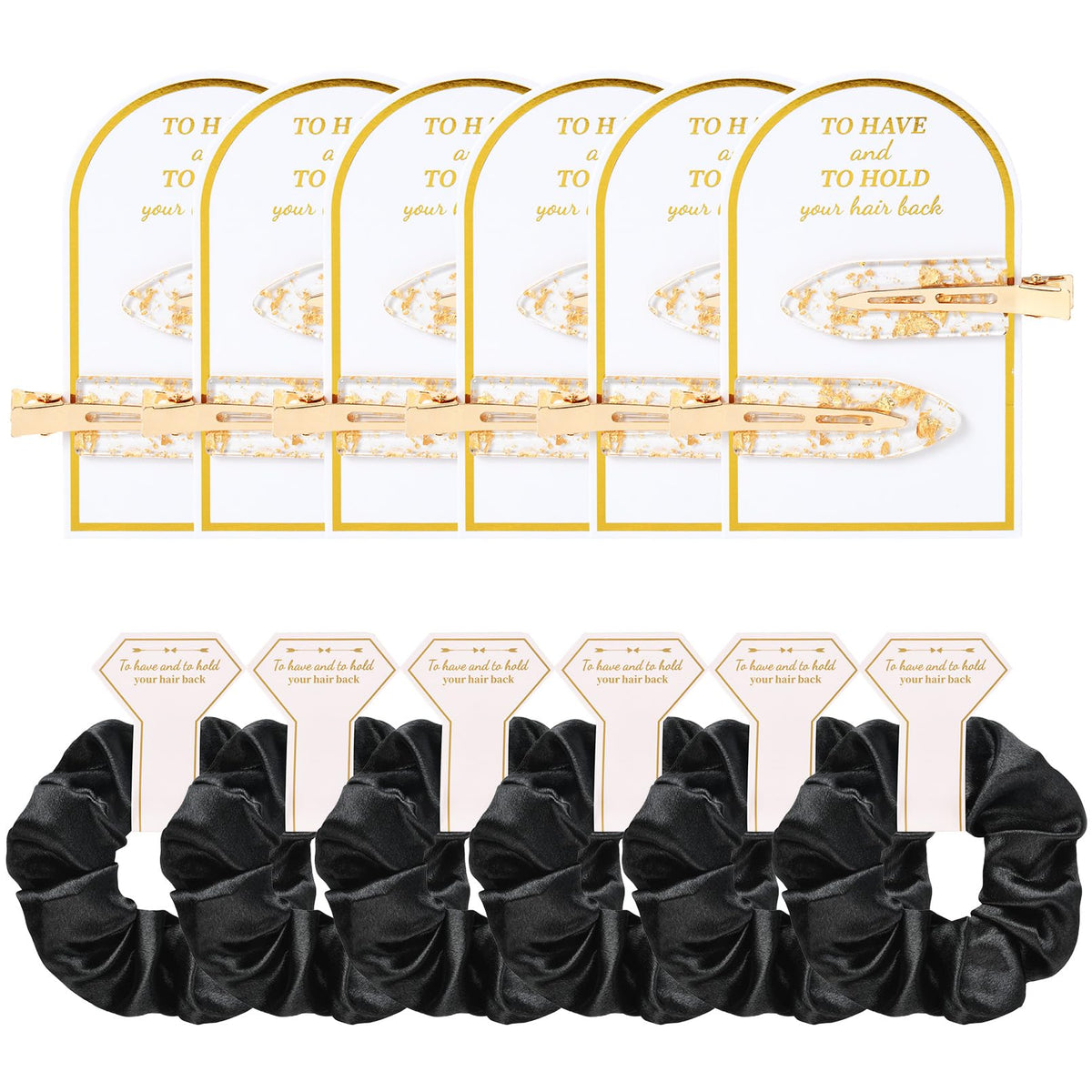 Aileam 12 Pcs Bridesmaid Hair Clips & Scrunchies - Gold & Black Silk Satin Accessories