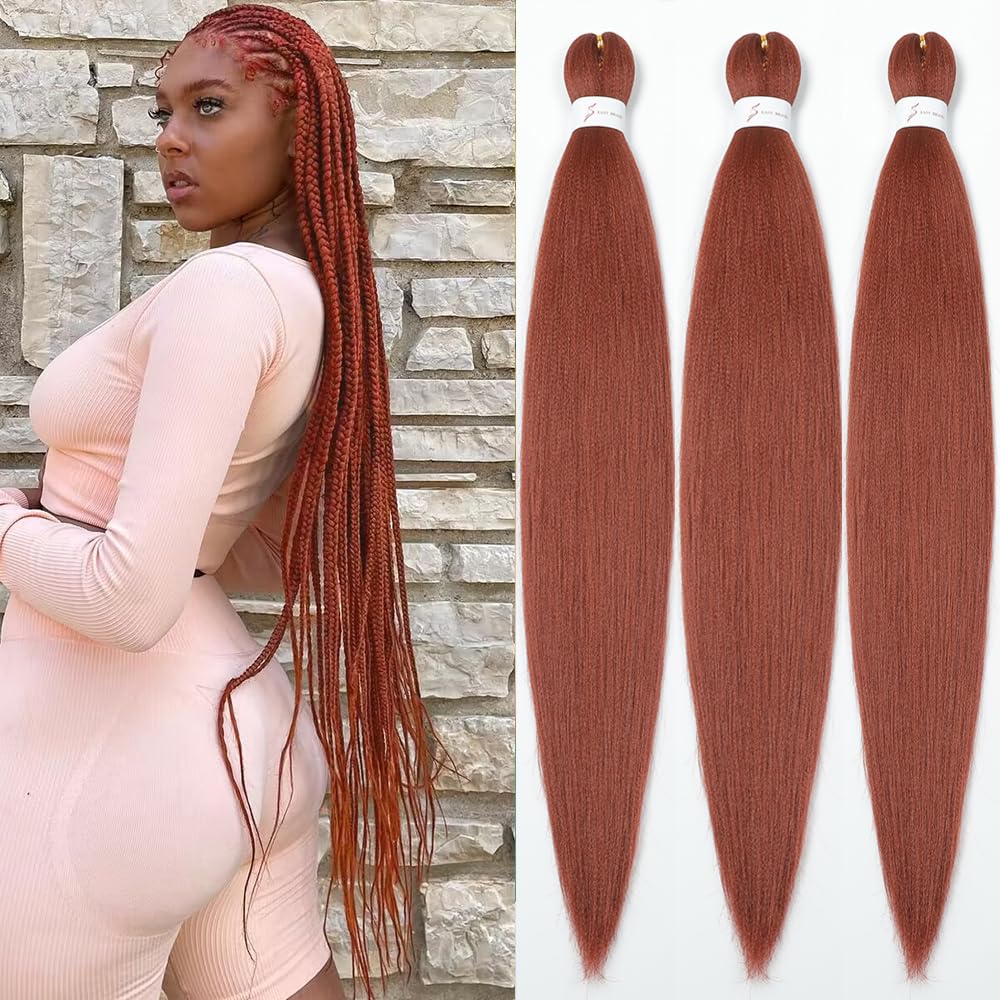 Umylar 26&quot; Pre-Stretched Ginger Braiding Hair Extensions, Yaki Synthetic Hair, 3 Packs 350#