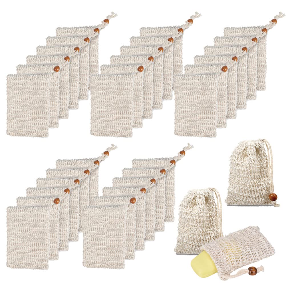 Buygoo 40 Pack Natural Ramie Soap Exfoliating Bags With Drawstring For Bath & Shower Use