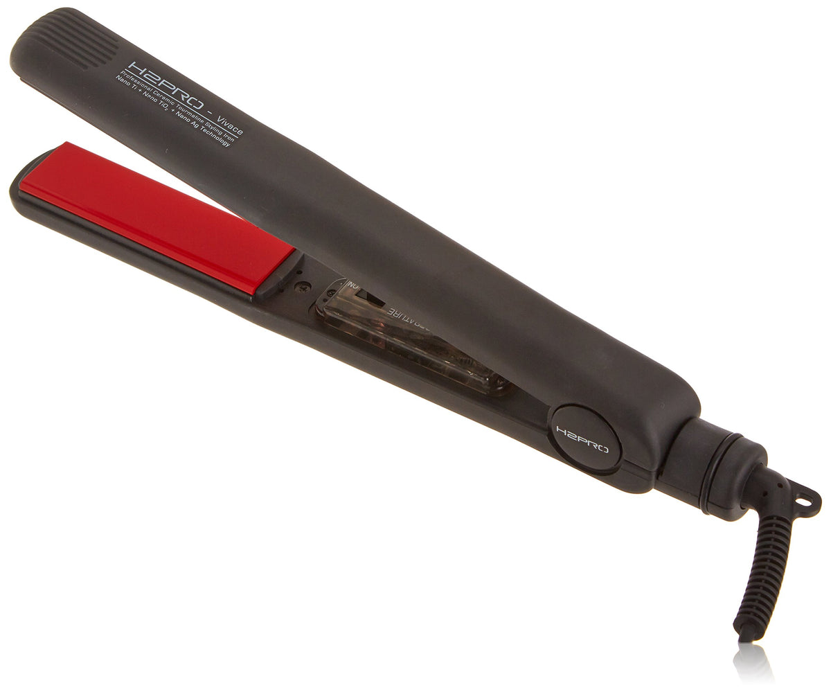 H2PRO Vivace Nano Hi-tech Flat Iron, 1 Inch, Titanium, Black/Red, 1 Count