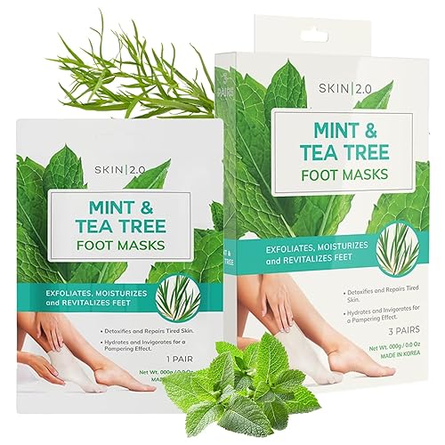 Skin 2.0 Tea Tree & Mint Foot Masks - Fights Athlete'S Foot, Detoxifies & Exfoliates, 3