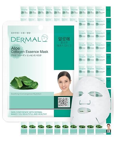 Dermal Aloe Collagen Essence Facial Mask - 100 Sheet Pack, Skin Revitalizing & Soothing