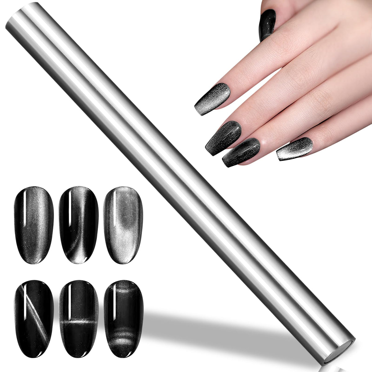 Vnjaoi Nail Magnet Tool - Double-Head 3D Magnetic Cat Eye Gel Polish Pen, Silver 5.90 Inch