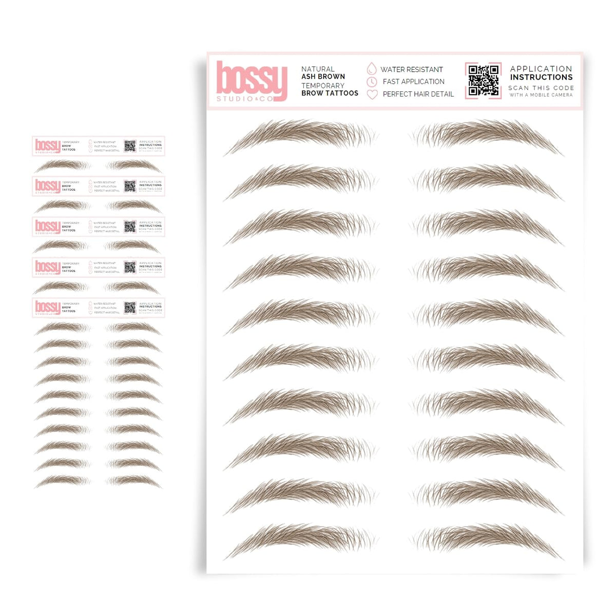 Brows By Bossy 5 Pack Waterproof Eyebrow Tattoos - Natural Ash Brown Peel Off Stickers