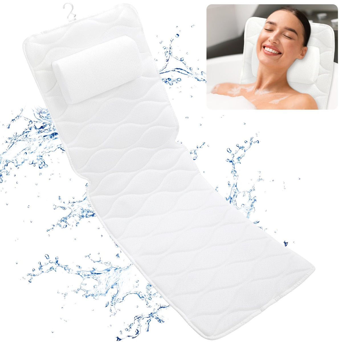 Lronfensy Full Body Bath Pillow With Suction Cups & Laundry Bag - Soft 5D Mesh, Neck & Back Support