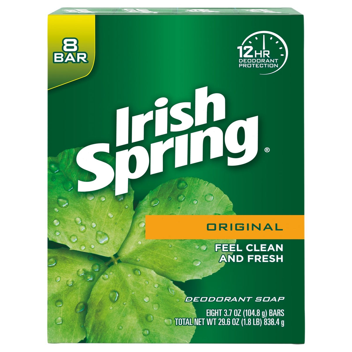 Irish Spring Original Deodorant Soap - 8 Ct, 30 Oz, Green, Fresh Clean Scent