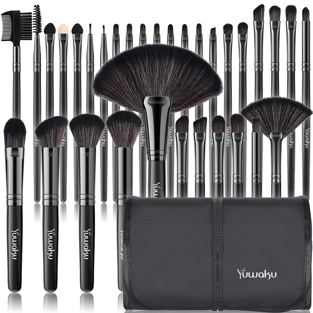 Daxstar 32pcs Makeup Brush Set - Professional Kabuki Face & Eye Brushes, Black