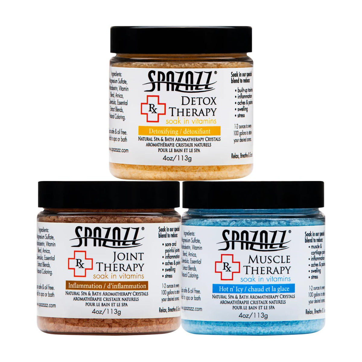 Spazazz Spa & Hot Tub Rx Therapy Muscle Detox Joint Bundle - 57 Ounce Dead Sea Bath Salts