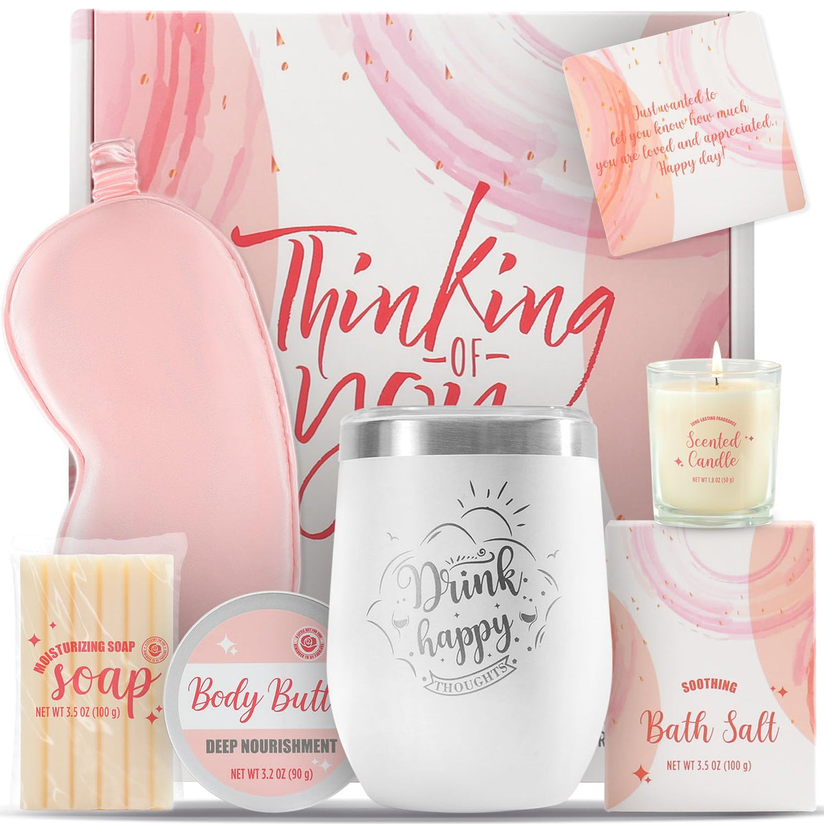 Body & Earth 8 Pcs Rose Spa Gift Set For Women - Includes Wine Tumbler & Eye Mask, Self Care Gifts