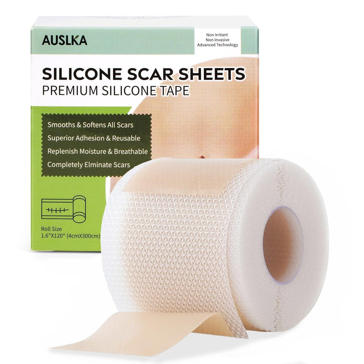 Auslka Silicone Scar Sheets - 1.6&quot;X120&quot; Roll, Professional Scar Tape For Keloids & Surgery