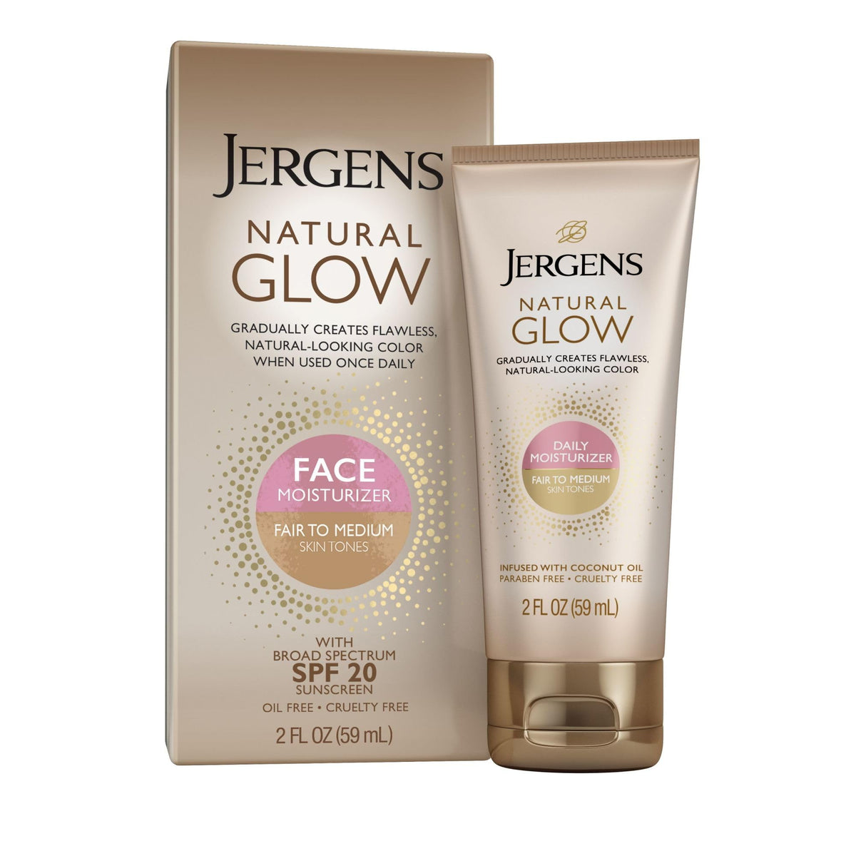 Jergens Natural Glow Face Moisturizer Spf 20, Oil Free, Fair To Medium Skin, 2 Oz