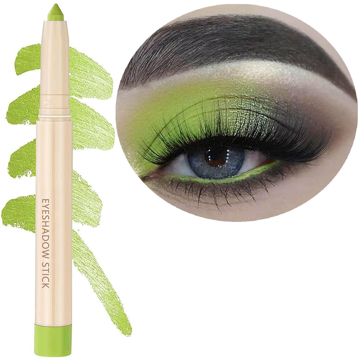 Metfdlaig Green Eyeshadow Stick - Waterproof Cream Shimmer Pencil, High Pigment, 08# Grass Green