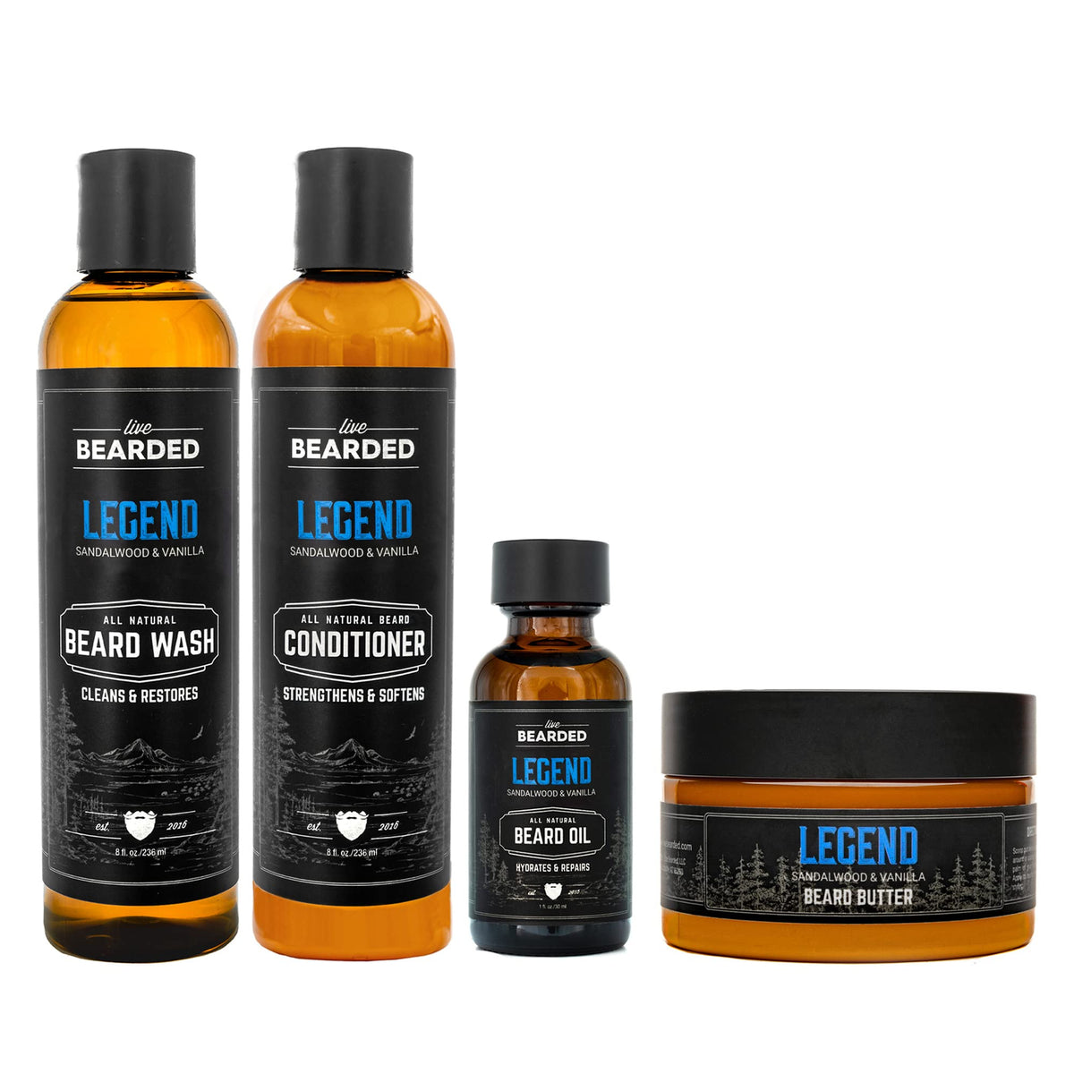 Live Bearded Complete Beard Grooming Kit - Wash, Conditioner, Oil & Butter - Legend Scent