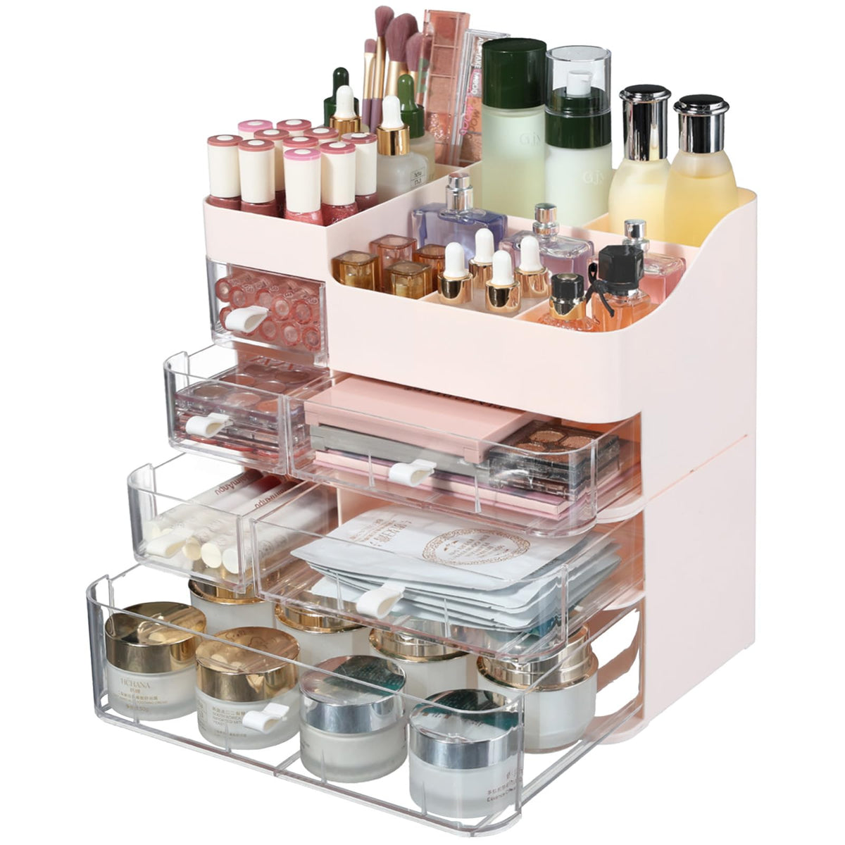 Cq Acrylic Pink Makeup Organizer - 6 Drawer Stackable Cosmetic Storage For Vanity & Bathroom