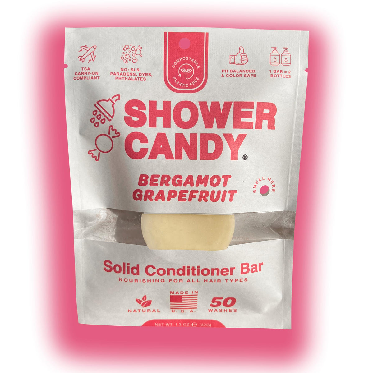 Shower Candy Natural Conditioner Bar For Normal Hair - Bergamot Grapefruit, 1.3 Oz