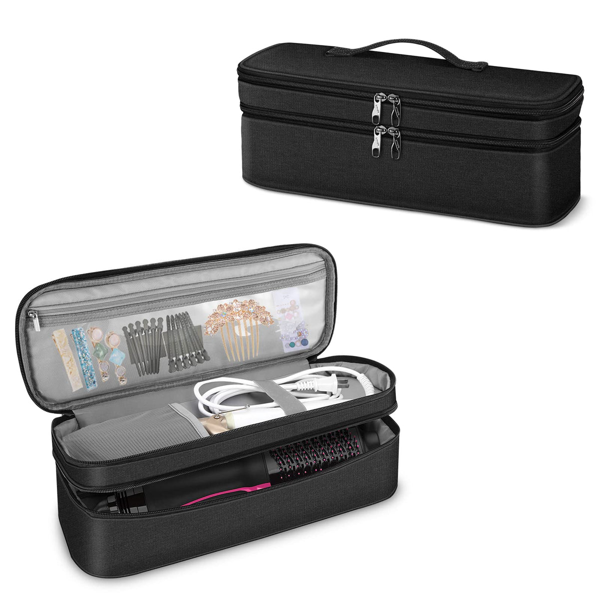 Sithon Double-Layer Travel Case For Revlon One-Step Dryer & Shark Flexstyle - Black