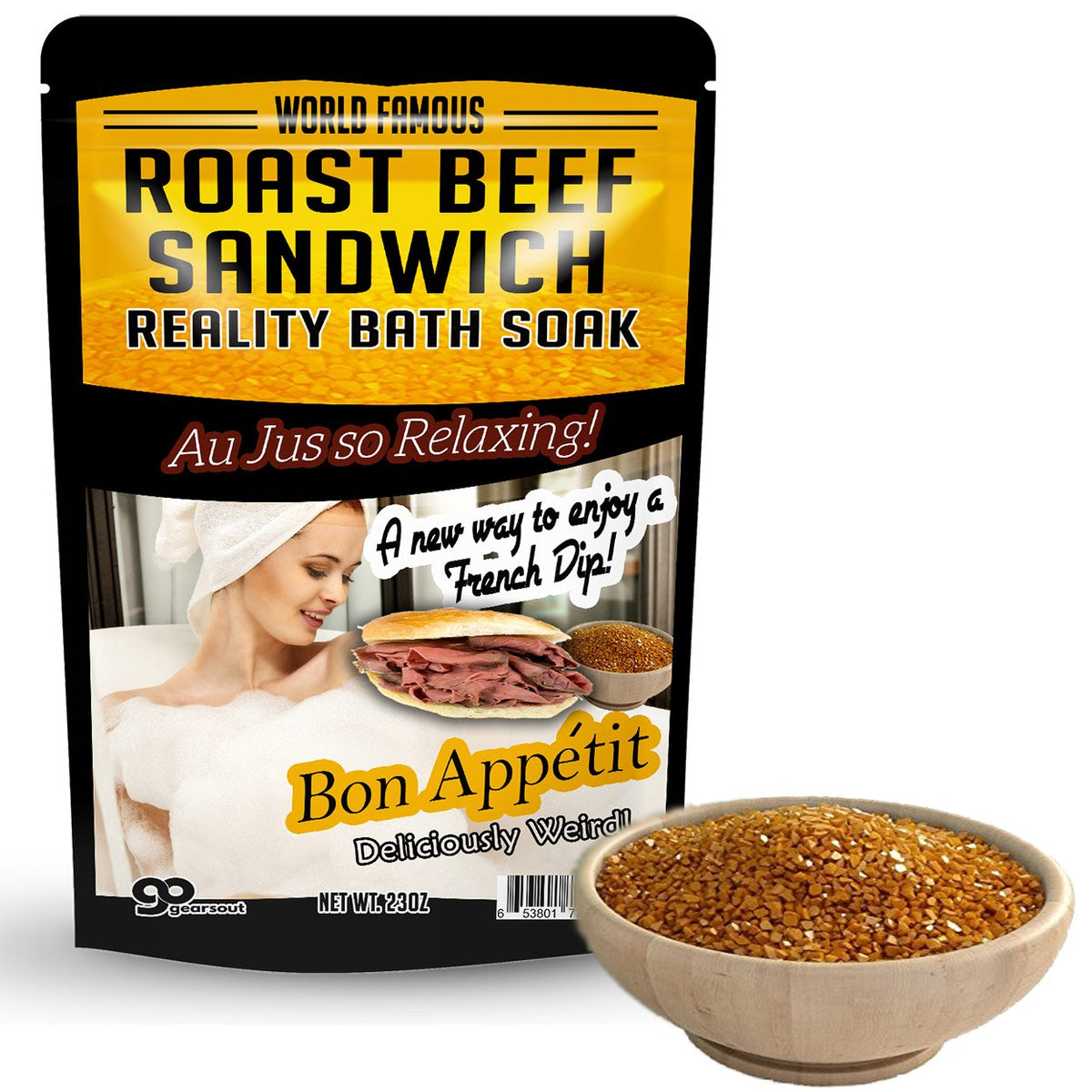 Gears Out Amber Bath Soak - Roast Beef Sandwich Bath Salts, Funny Spa Gifts For Men, 23Oz