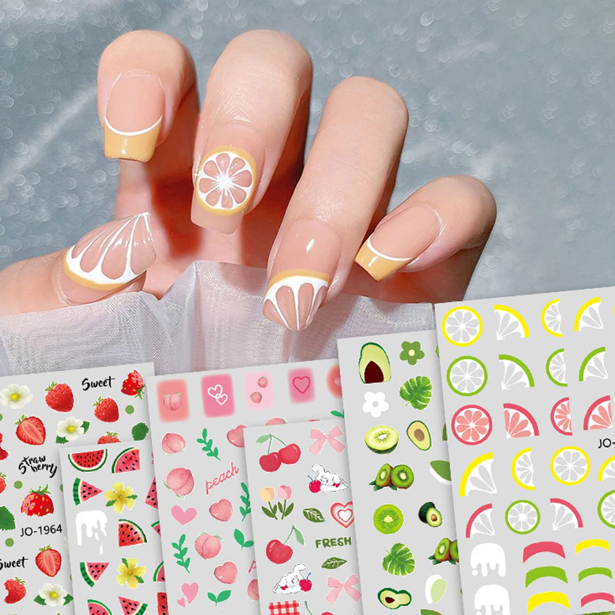 Kasuwa Summer Nail Art Stickers - Cute Fruit Designs For Acrylic Nails, Lemon, Strawberry, Cherry