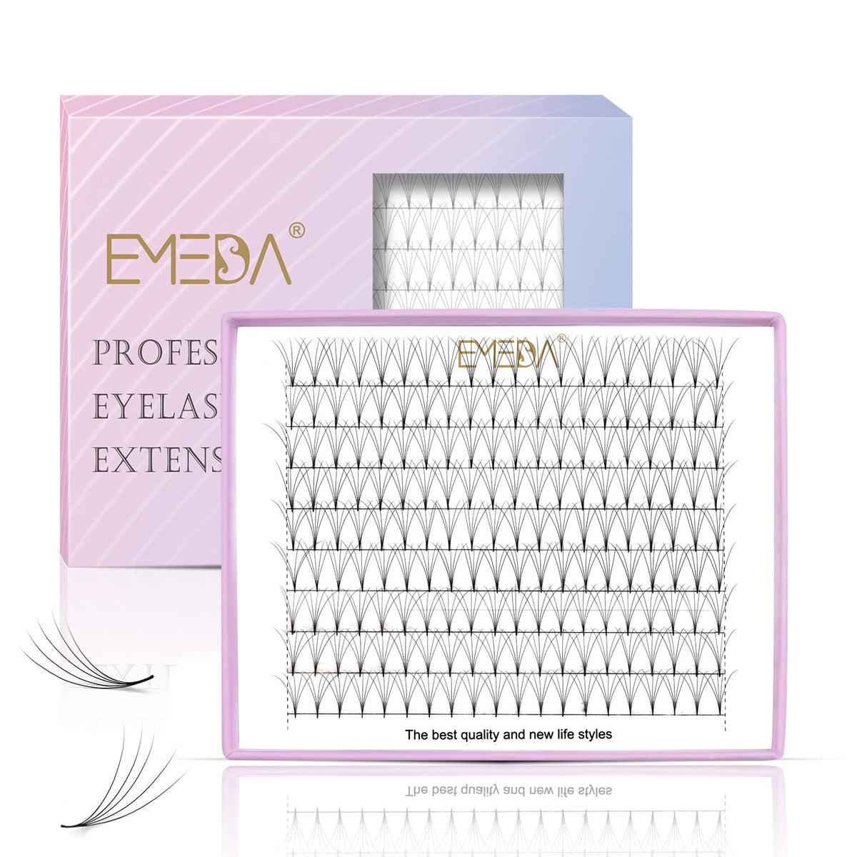 EMEDA 5D Premade Fans Eyelash Extensions C Curl 0.07mm 13mm Pointy Base Silk 1