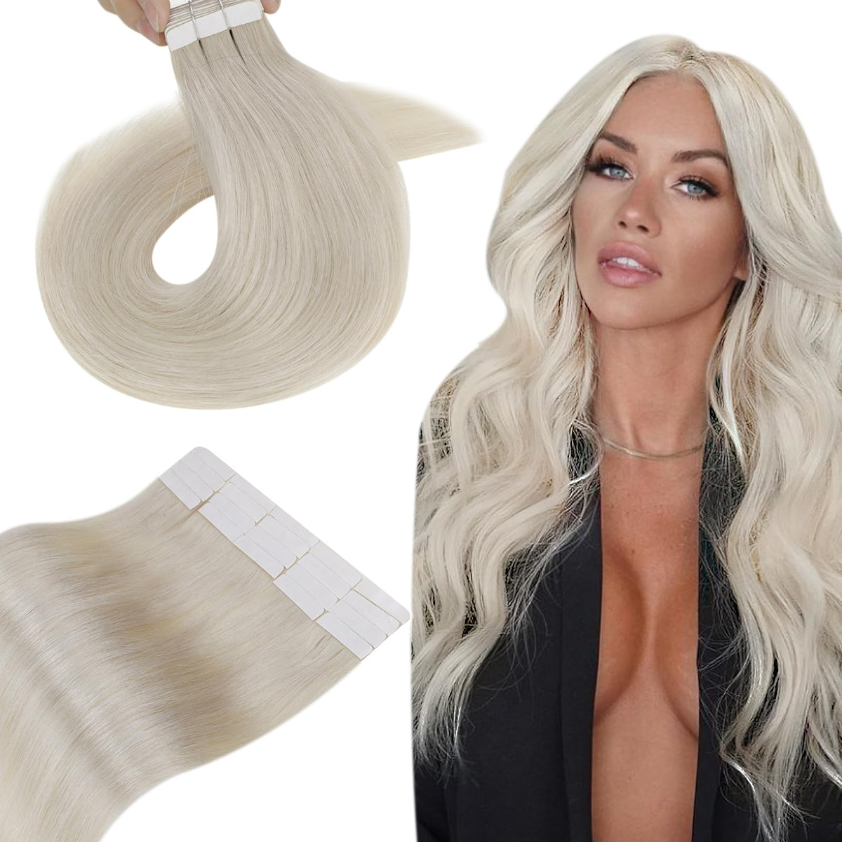 Hetto Blonde Tape In Hair Extensions #60, 12 Inch, Remy Human Hair, 40G, 20Pcs