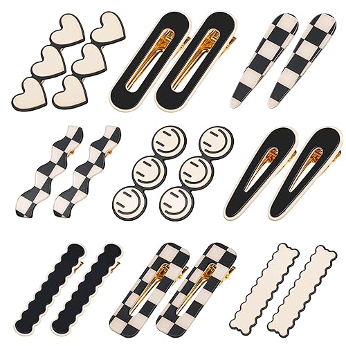 Gingbiss 18 Pcs Black White Checker Hair Clips For Women, Minimalist Acrylic Barrettes With Box