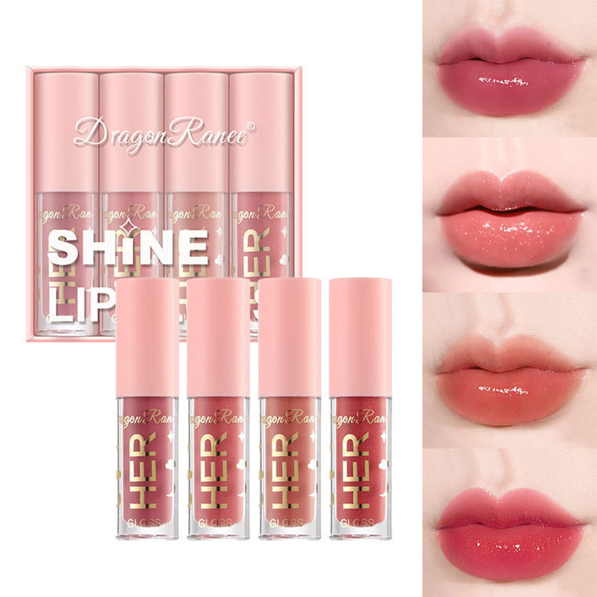 Awccxmym 4Pcs Shimmer Lip Gloss Set - Plumping, Moisturizing, Long Lasting, Waterproof,