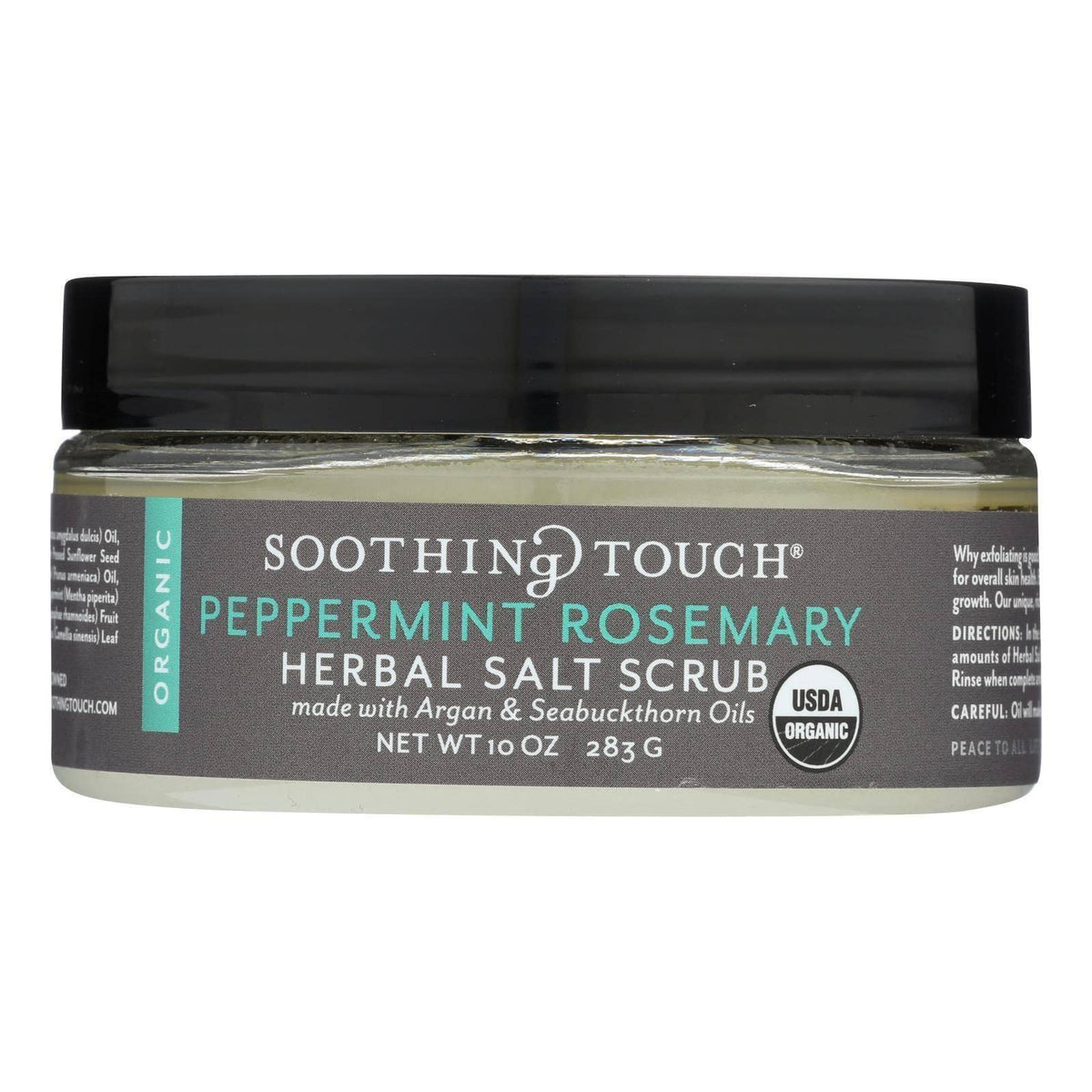 Soothing Touch Organic Salt Scrub - Peppermint Rosemary, 10 Ounce Herbal Exfoliant