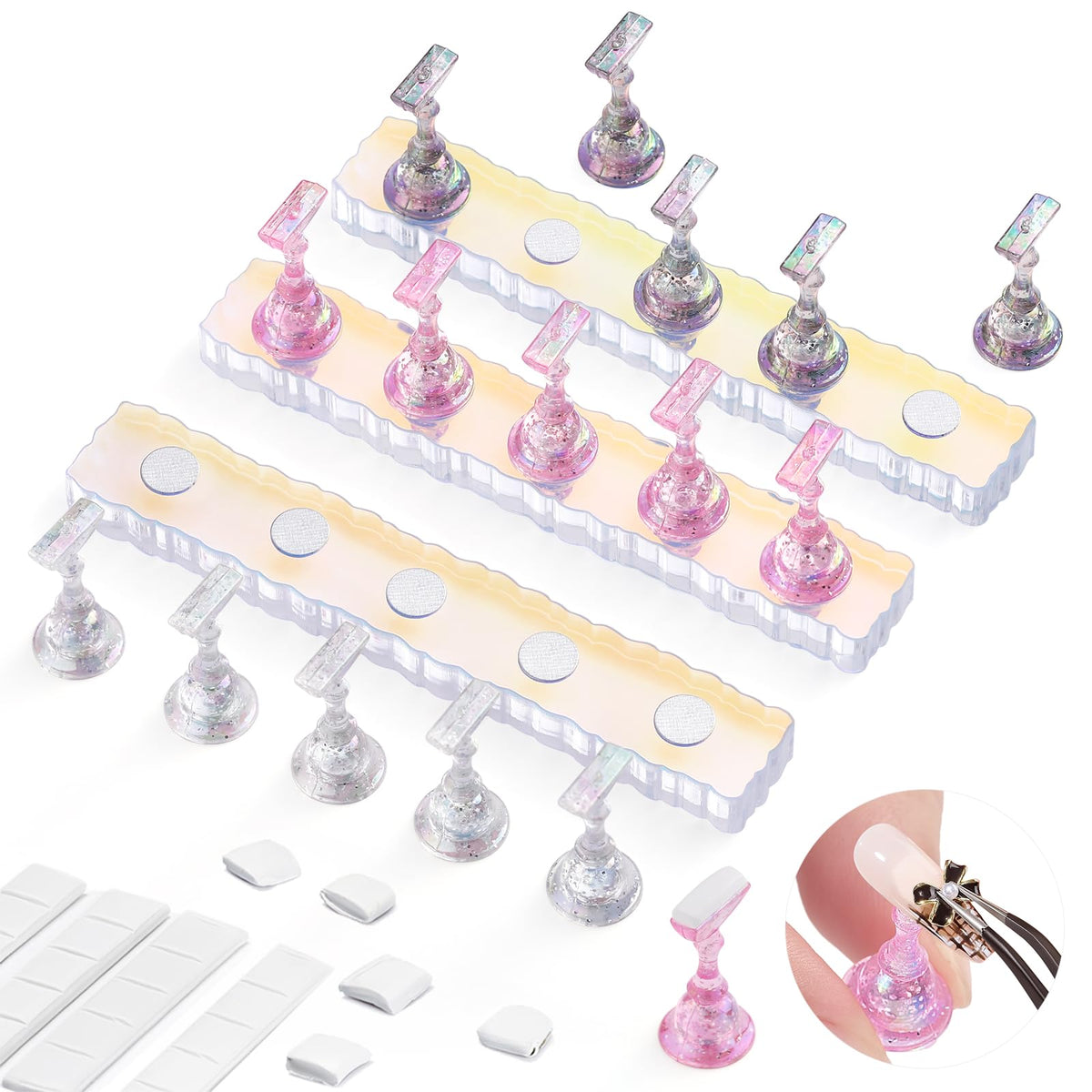 Etercycle Acrylic Magnetic Nail Holder Set - 3 Color Display Stands For Press On Nails