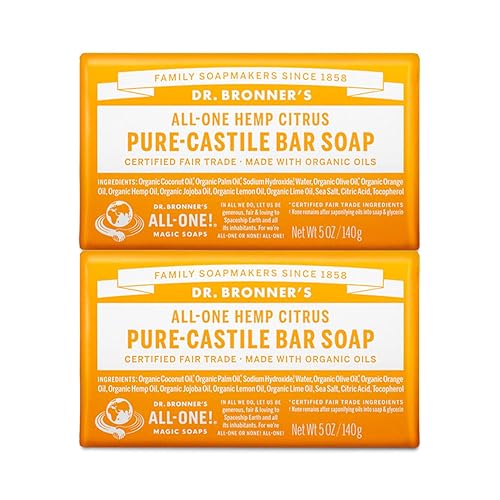 Dr. Bronner'S Pure-Castile Bar Soap, Citrus, 5Oz 2-Pack - Organic, Vegan, Biodegradable