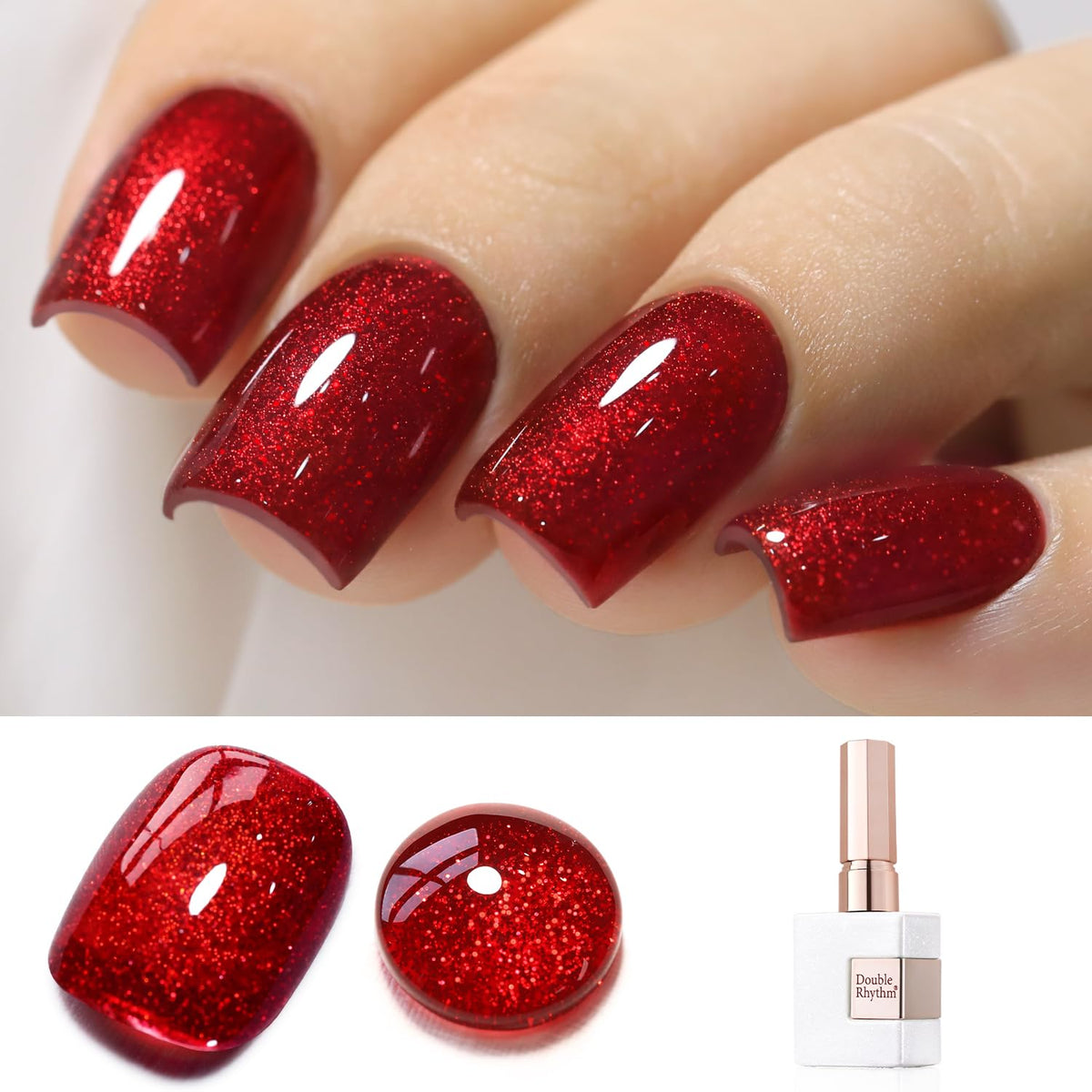 Double Rhythm Dark Red 15Ml Glitter Gel Polish - Shimmer Reflective Holographic For Nail Art