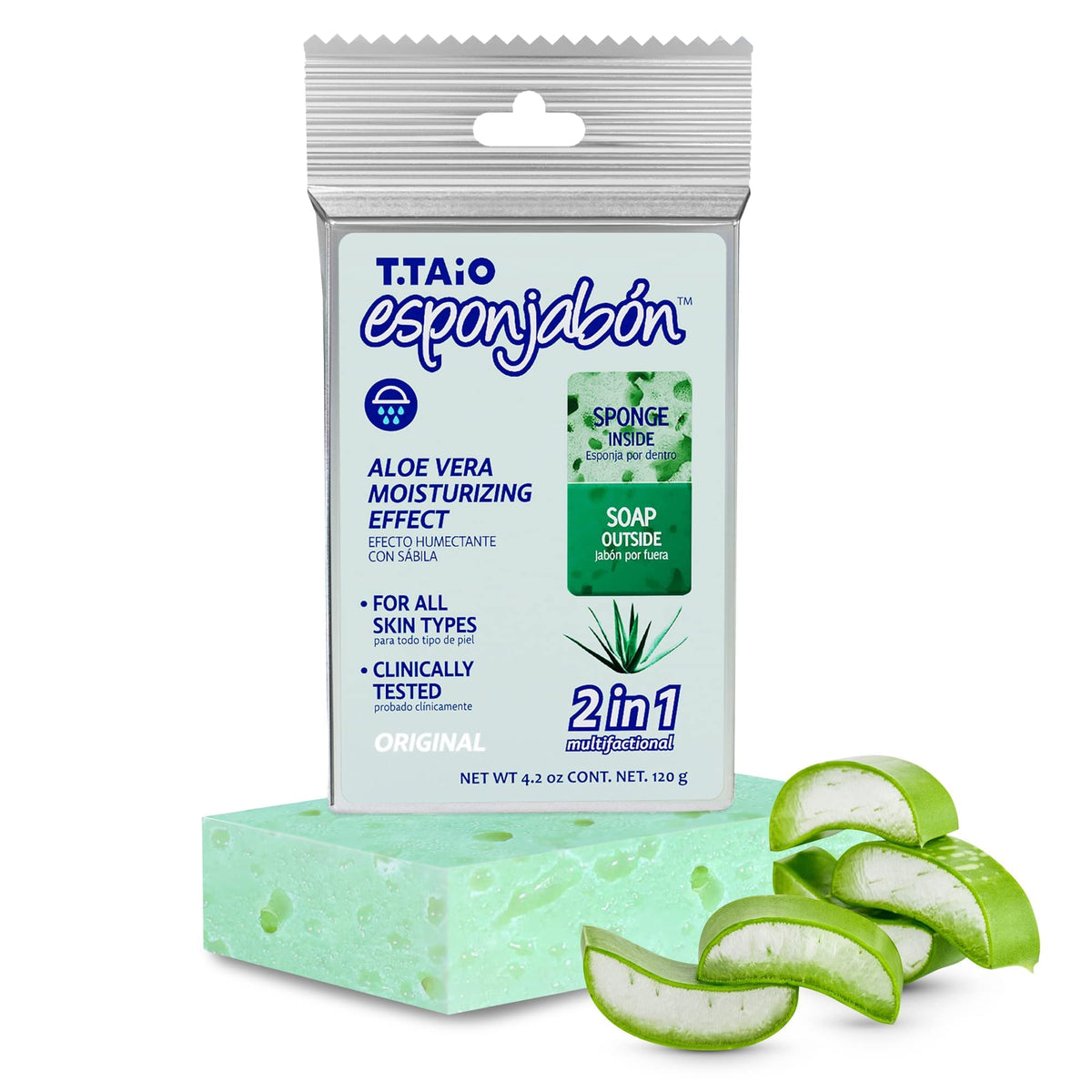 T.Taio Aloe Vera Soap Sponge - Gentle Shower Scrubber For Dirt & Oil Removal, 4.2 Oz