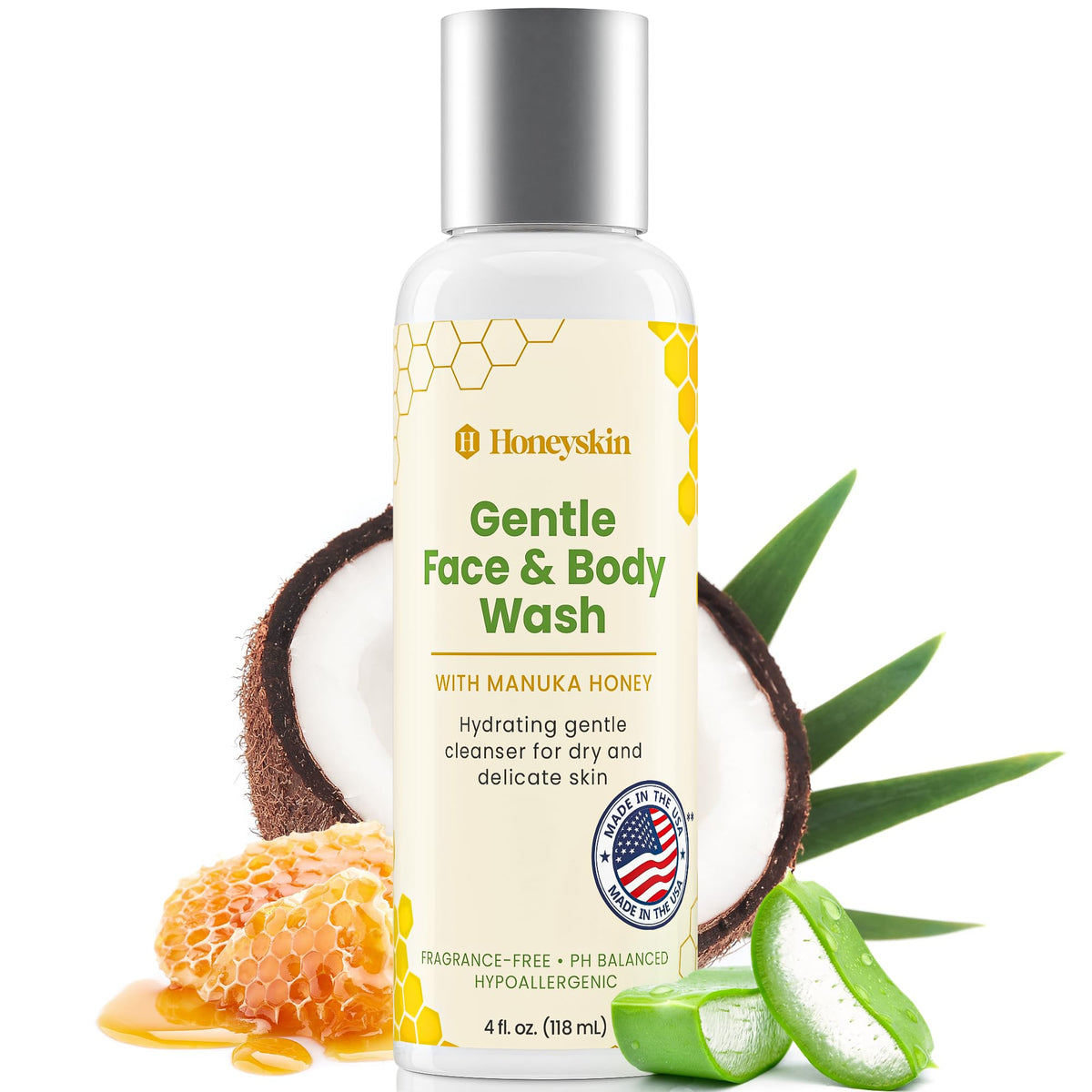 Honeyskin Acne Body Wash & Facial Cleanser For Sensitive Skin - Moisturizing, Exfoliating, 16Oz