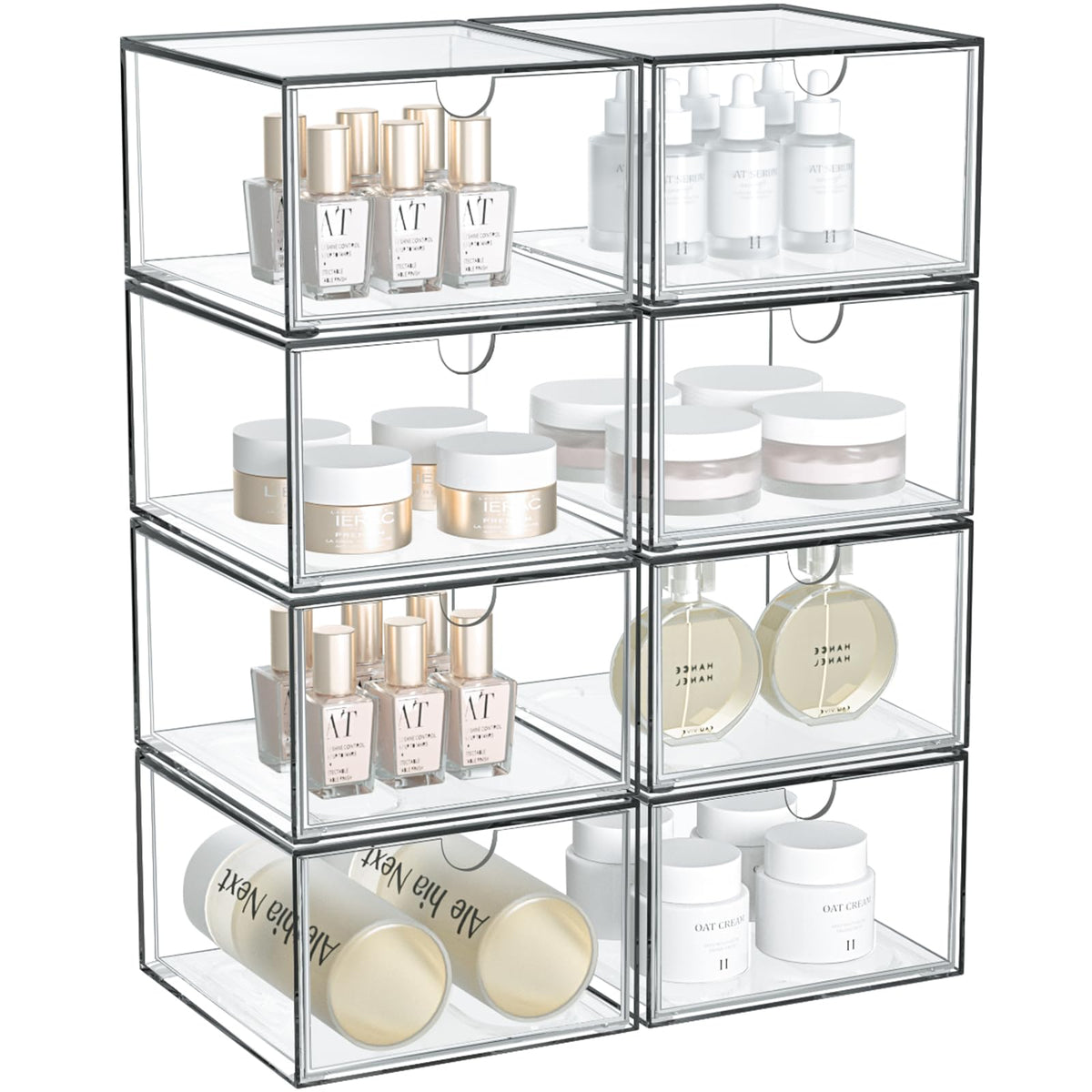 Canitoron 8-Pack Stackable Clear Drawer Bins For Vanity, Bedroom, Bathroom & Kitchen Storage